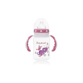BabyBruin széles nyakú cumisüveg fogóval  240 ml  rózsa